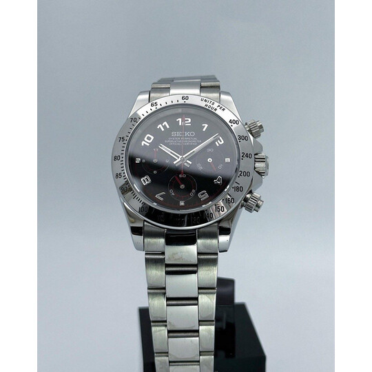 Custom Seiko Mod • Steel Black Arabic Numeral Daytona • 39.5mm